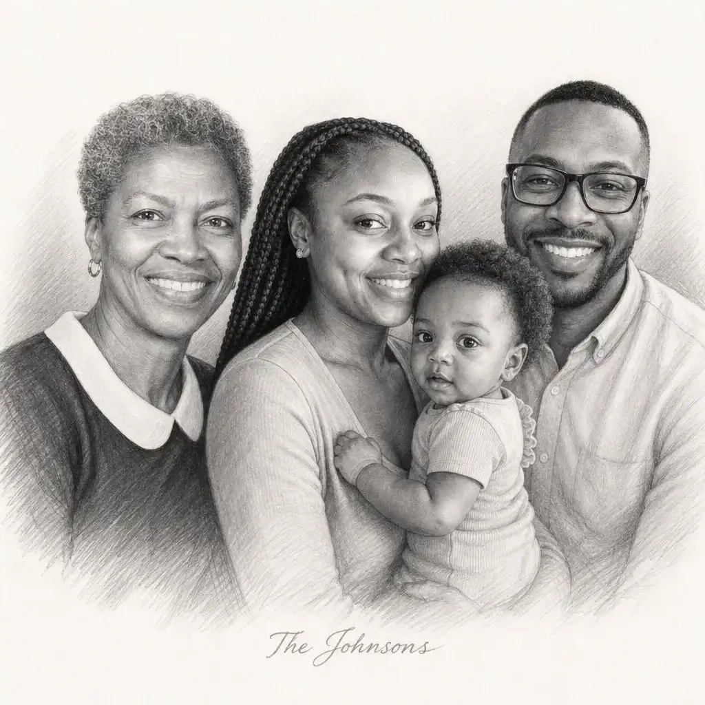 Pencil Sketch Family Portrait pencil sketch art