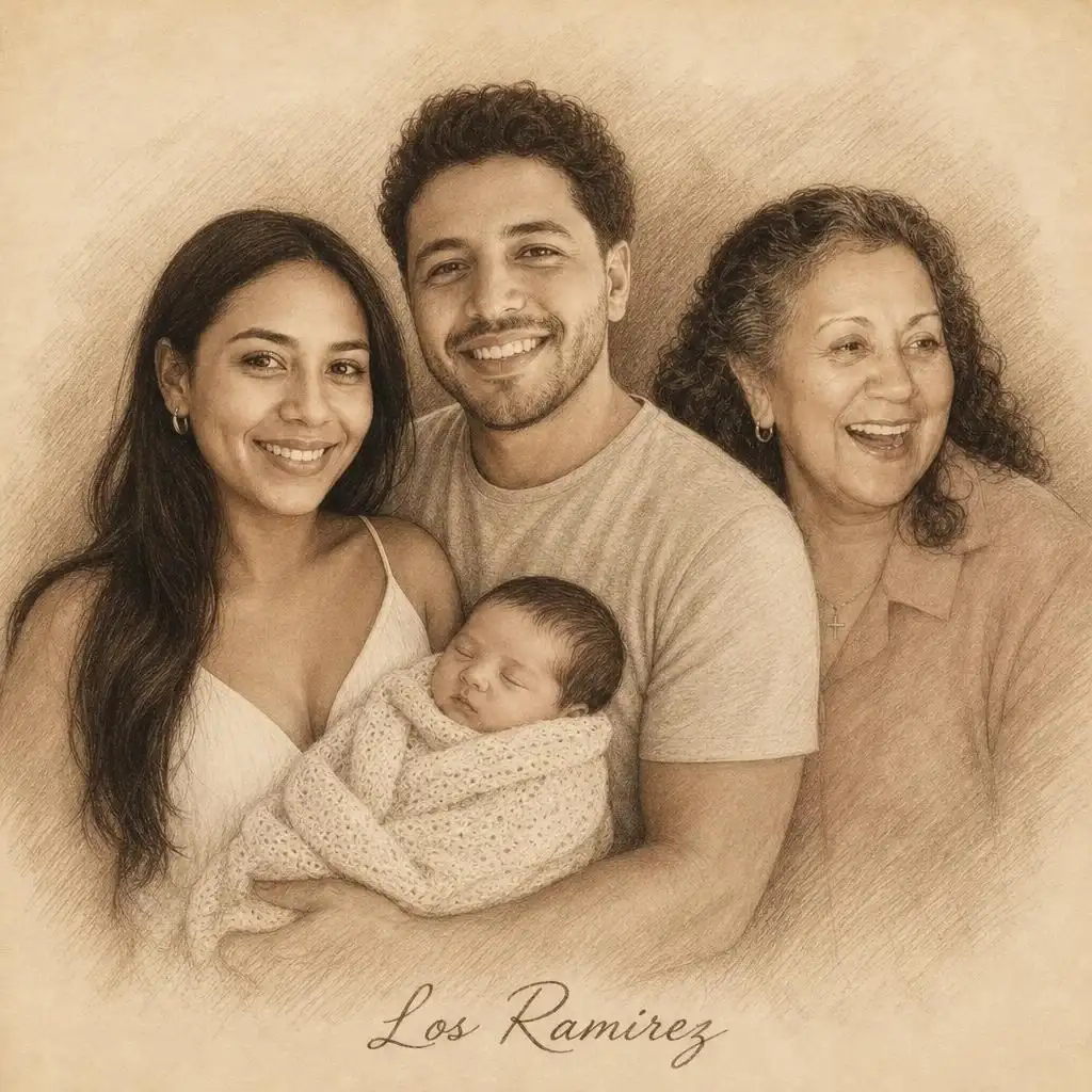 Pencil Sketch Family Portrait pencil sketch art
